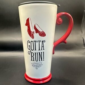 Rare Hallmark “Gotta Run” Travel Coffee Mug w/ Lid 7” Wizard of Oz Ruby Slippers